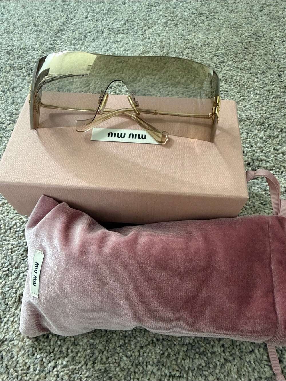 Miu Miu Oversized Shield Sunglasses in Brown Gradient with Gold Accents